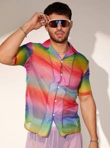 FeverCity Áo sơ mi nam ngắn tay in sọc đầy màu sắc - Nhiều màu - Xem 1