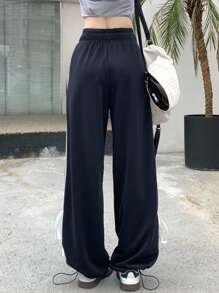 DAZY Women's Casual Contrast Color Patchwork Front Tie Pocket Long Pants Sweatpants