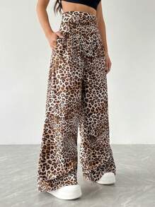StreetHx 女式高腰豹紋寬腿寬鬆休閒超長褲 - 彩色 - 查看 1