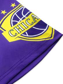 Manfinity Roughcore 男士印花紫色短袖T恤和印花短裤套装 - 紫色 - 查看 5