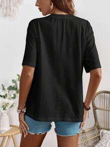 SHEIN Áo sơ mi ngắn tay in chữ cho bà bầu Loose City Holiday Lemon - màu đen - Xem 2