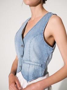 WESTFADE 优质棉质牛仔条纹背心 - 中等水洗藍 - 查看 6