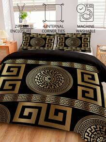 Bộ 3 vỏ chăn tròn phong cách Châu Âu, 1 vỏ chăn + 2 vỏ gối, in độ phân giải cao, vải 100% Polyester, mềm mại và thân thiện với làn da, thích hợp cho phòng ngủ, phòng khách, du lịch và cắm trại - Nhiều màu - Xem 7