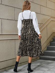 SHEIN Clasi Vestido de verano sin mangas con tirantes espaguetis con estampado completo