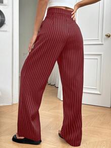 SHEIN EZwear Quần ống đứng sọc đỏ tía - Màu Đỏ Sâu - Xem 2
