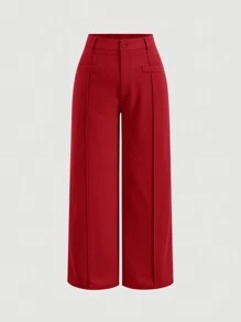 SHEIN MOD Plus Size Nút màu trơn & Trang trí dây kéo Quần ống rộng - Đỏ - Xem 1