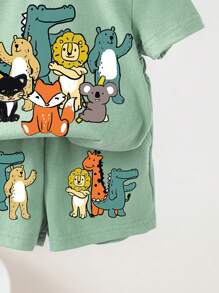Baby Boys Casual Cartoon Animal Sports Pattern Short Sleeve T-Shirt & Shorts Set, Summer