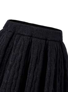 SHEIN Explorewe 少女黑色纯色时尚休闲别致韩版可爱柔软简约百褶裙，适合家居服、日常外出、户外、派对、秋冬季 - 黑色 - 查看 5