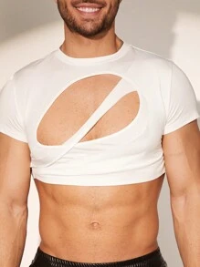 FeverCity 男士镂空前短袖圆领针织 T 恤，夏季 - 彩色 - 查看 2