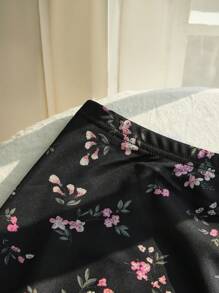 Comfortcana Summer Going Out Pink Floral Print Lettuce Trim Mesh Skirt