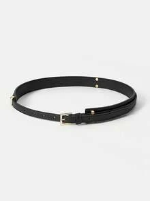 MOTF PREMIUM WOMEN'S 1PC BLACK STREET STYLE DAILY COMMUTE DOUBLE-LAYERED METAL BELT, SUITABLE FOR WORK,SCHOOL - Black - View 4