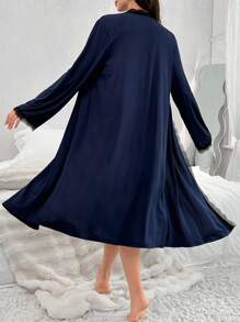 2 pezzi Set di camicia da notte e accappatoio in pizzo a scollo a V per maternità