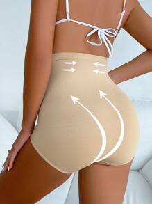 Ropa interior moldeadora de control de abdomen de cintura alta casual de unicolor para mujer