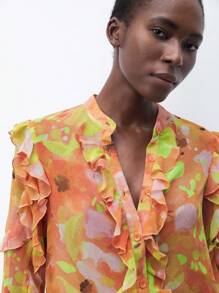 Maija Blusa de manga larga con estampado todo sobre y dobladillo con volantes, informal, primavera/verano para mujer - Amarillo - Ver 3