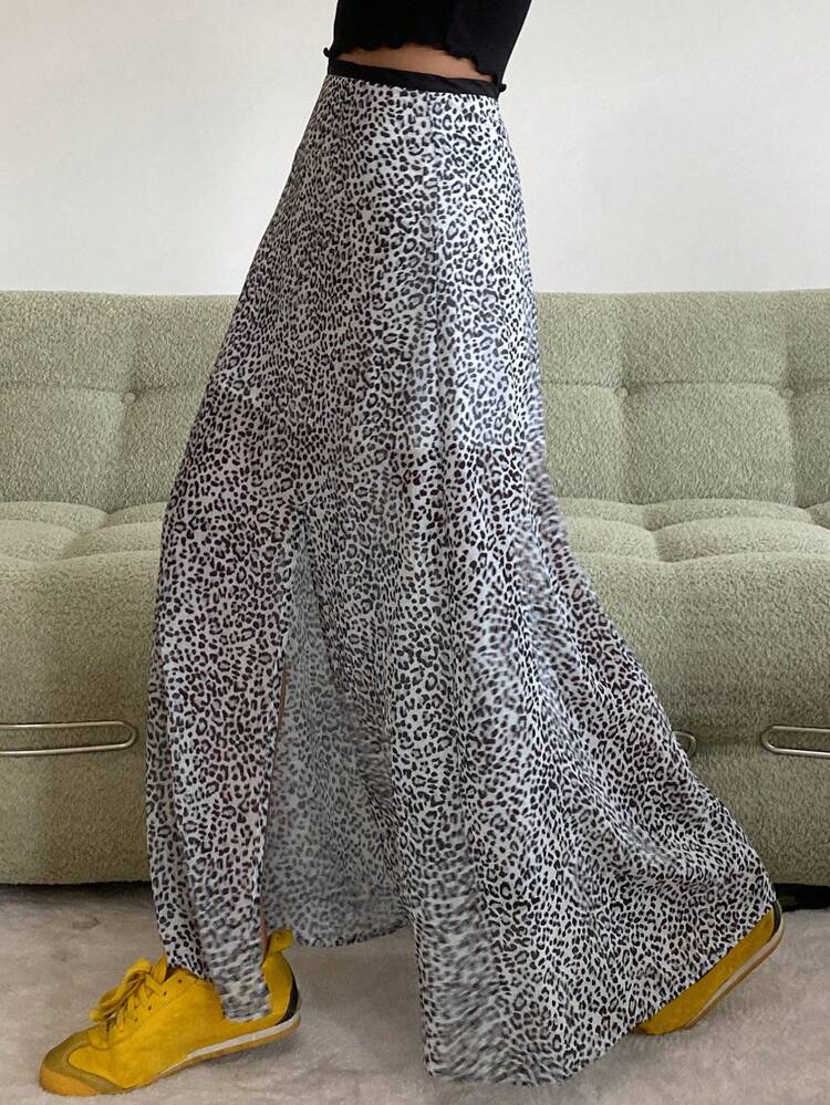 Women's Spring & Summer Casual Leopard Patchwork Slit Zip Closure Long Skirt