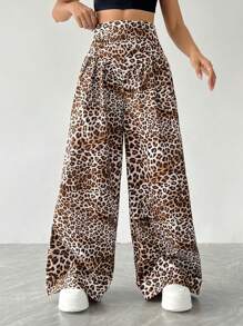 StreetHx 女式高腰豹紋寬腿寬鬆休閒超長褲 - 彩色 - 查看 3