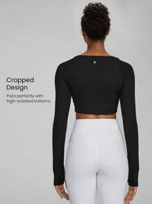 GLOWMODE FeatherFit™-Ribbed Long Sleeve Cardigan Daily Casual - Black - View 2