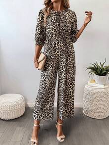 SHEIN LUNE Women Casual Everyday Leopard Print Jumpsuit - Multicolor - View 4