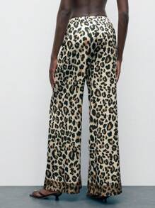 Maija Women's Leopard Print Wide Leg Pants,Beige Chic Autumn Vacation,Bohemian Style Comfortable Fashion Beach Versatile Spring/Summer Wear - Khaki - View 3