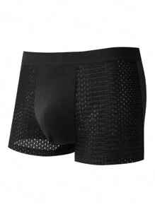 4pcs/Pack Men's Solid Color Hollow-Out Briefs - Black - View 4