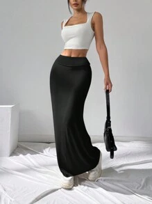 SHEIN EZwear 女士黑色针织修身铅笔裙 - 黑色 - 查看 5