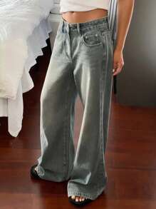 DAZY Jeans sencillos y llanos para uso diario de mujeres - Azul - Ver 3