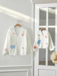 SHEIN VCAY Plus Size Winter 3D Floral Romantic Warm Knitted Cardigan