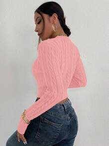 Chiquease Casual Solid Color Cable Knit Crop Sweater, Spring/Autumn Knit Pullover Fall Winter Outfit