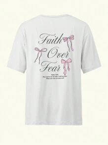 INAWLY Áo thun tay ngắn in họa tiết Đức tin vượt qua nỗi sợ hãi cho nữ Áo thun họa tiết nữ - trắng - Xem 2