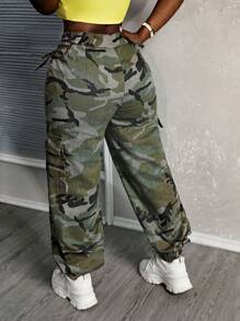 SHEIN Slayr 女士迷彩高腰抽绳牛仔裤 - 軍綠色 - 查看 2