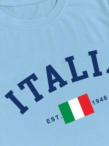 Manfinity Homme Men's Summer Letter Print Crew Neck Short Sleeve Casual T-Shirt - Baby Blue - View 5