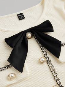 SHEIN MOD Women's Elegant Ribbon Patchwork Bow Decor Long Sleeve Dress, Going Out, Back To School, Fall Women Outfits, Halloween Dress, Elegant, Work/Business, Old Money Style, Casual Women Dresses, Teacher Dress, Prom Dress