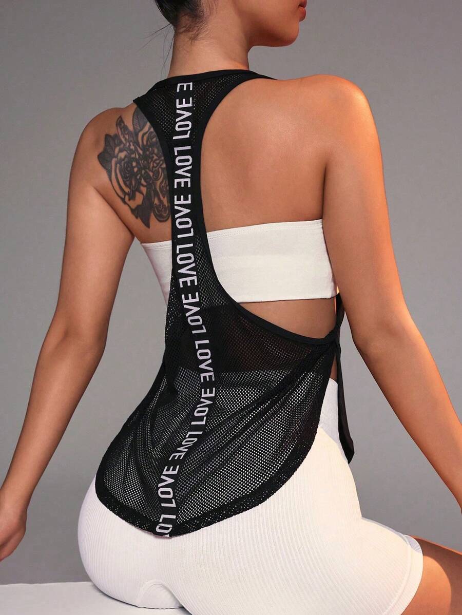 Slayform Solid Criss Cross Back Crop Sports Tank Topworkout Tank Top - Black - View 1