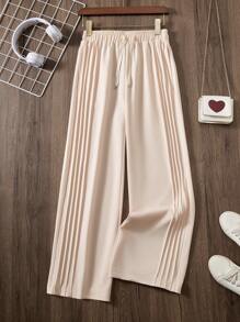 Teen Boy dây rút eo rộng chân rộng vừa vặn quần âu - Màu be - Xem 1