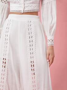 Enchnt Pantaloni palazzo cu picior largi din dantelă de damă