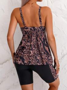 SHEIN Swim Women's Leopard Print Backless Tankini For Beach Vacation Summer - Brown - View 2