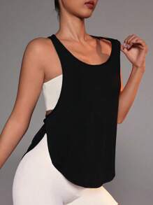 Slayform Solid Criss Cross Back Crop Sports Tank Topworkout Tank Top - Black - View 4