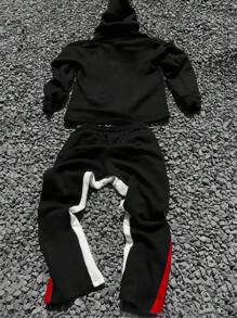 Manfinity Roghcode Conjunto de Moletom com Capuz e Calça Grafite em Estilo de Rua Gótico Escuro com Blocos de Cores Preta e Vermelha, Streetwear, Conjunto Masculino de Duas Peças, Preto e Branco, Halloween, Sair, Gráfico, Colorido, Presente para Namorado, Gótico - Multicolorido - Visão 2