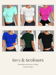 Easithlete Women's Solid Color Simple Daily Yoga Workout Short Sleeve T-Shirt - Multicolor - View 1