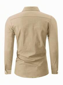 Manfinity Mode Camisa casual de manga larga de unicolor para hombres, para otoño - Camel - Ver 2
