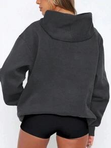 INAWLY Women's Letter Print Drop Shoulder Drawstring Hooded Sweatshirt, Autumn Winter,Long Sleeve Tops Graduation,Back To School,Graduation,Teacher For Women,Back To School Pullover Fall Sweatshirt - Dark Grey - View 2