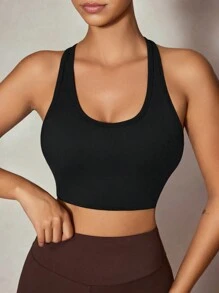 Lifespree Women's Solid Color High Strength Sports Bra With Back Cross Straps And Buckle