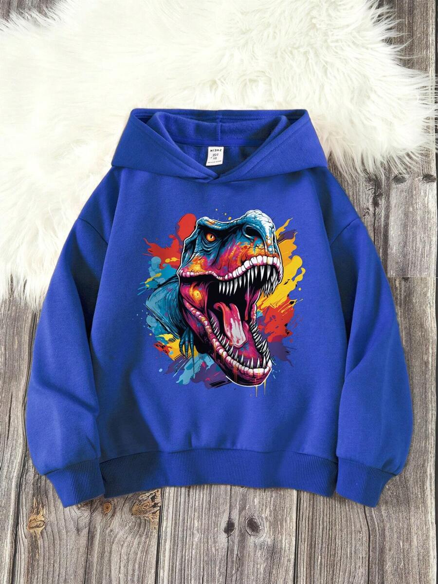 Tween Boy Dinosaur Print Hooded Sweatshirt - Blue - View 1