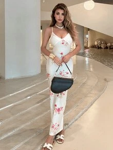 WOWDARK Damen Blumen-Muster Träger Lässig Urlaubskleid, modisch & sexy, Herbst