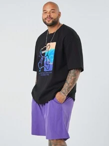 Manfinity VCAY Plus Size 2pcs/Set Casual Loose Fit Men's Bear Print Tee And Drawstring Waist Shorts Suit, Summer - Multicolor - View 3