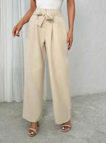 EURMUSE Pantalones anchos para mujer con pinzas delanteras y cinturón - Blanco - Ver 5