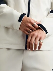 Manfinity VCAY Men's Casual Fashion Windbreaker Patchwork Loose Fit Long Sleeve Open Front Jacket,Black,White,Splice,Waterproof, Sunscreen And Quick Drying, For Fall Winter - Green - View 6