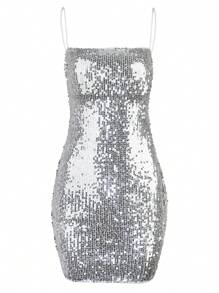 Sparkling Silver Sequin Spaghetti Straps Short Party Dress - Silver - View 7