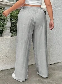 SHEIN EZwear Plus Size Loose Striped Casual Pants, Summer - Black - View 2