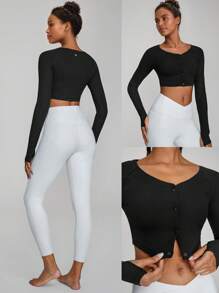 GLOWMODE FeatherFit™-Ribbed Long Sleeve Cardigan Daily Casual - Black - View 7